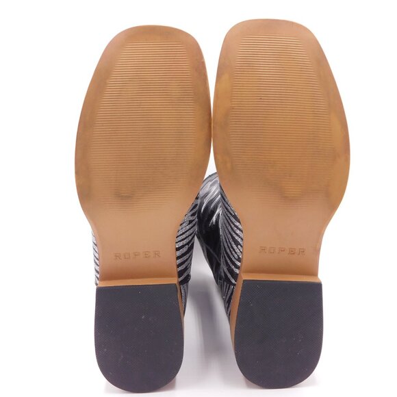 Roper Square Toe Glitter Embroidered Zebra Western Boots | Cowgirl | VGUC | 9 - Picture 7 of 11